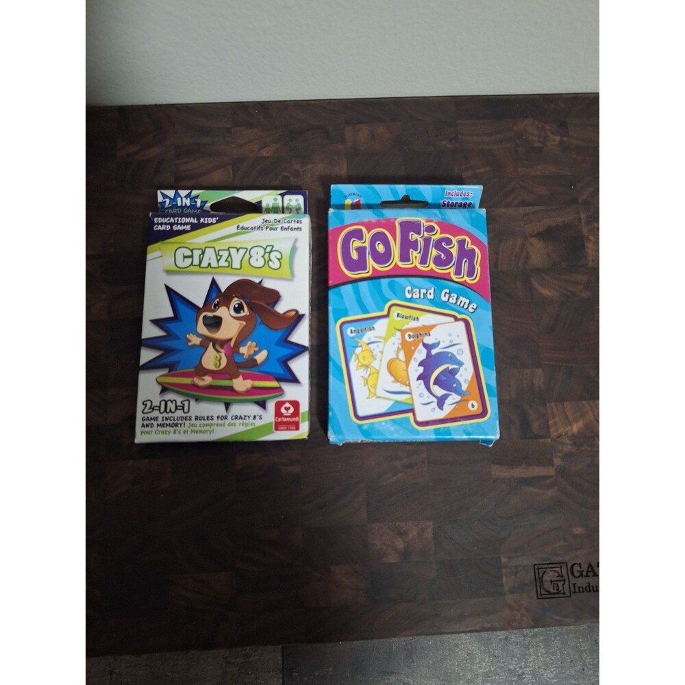 Lot of 2 Kids Card Games Crazy 8s & Go Fish Educational Children's Game Deck